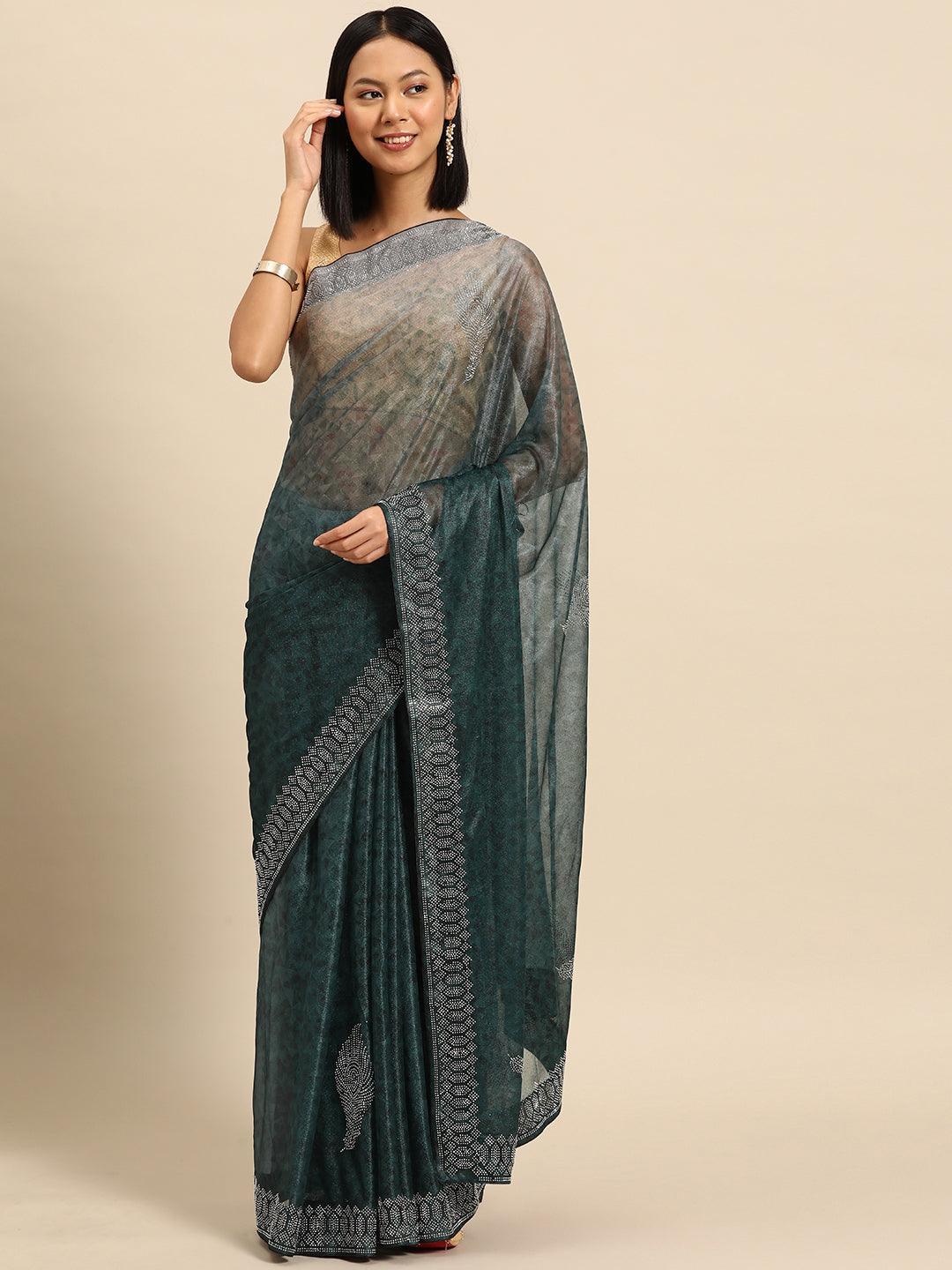 Green Solid Lycra Saree