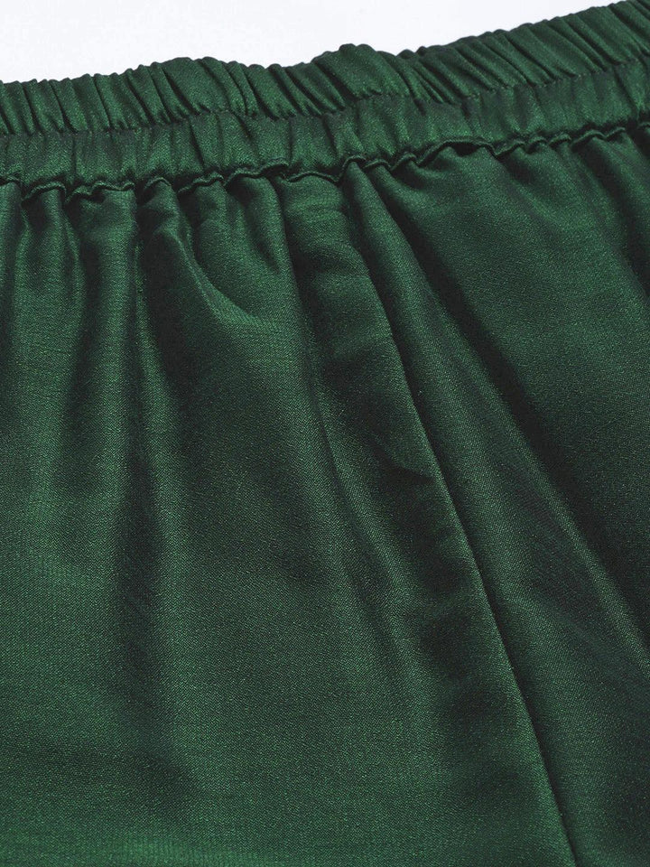 Green Solid Silk Blend Palazzos - Libas