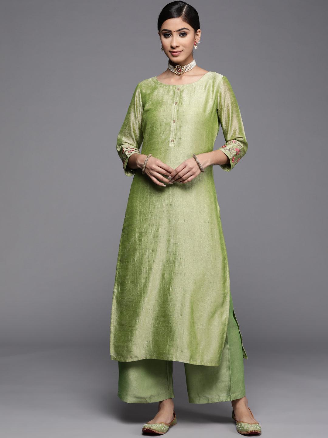 Green Solid Silk Kurta - ShopLibas