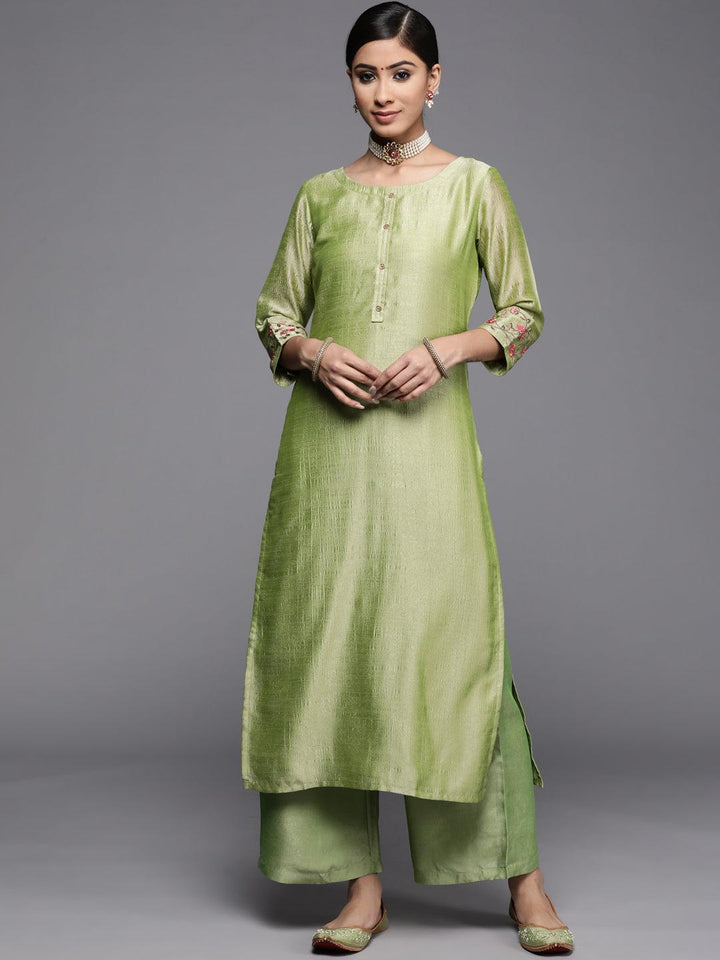 Green Solid Silk Kurta - ShopLibas