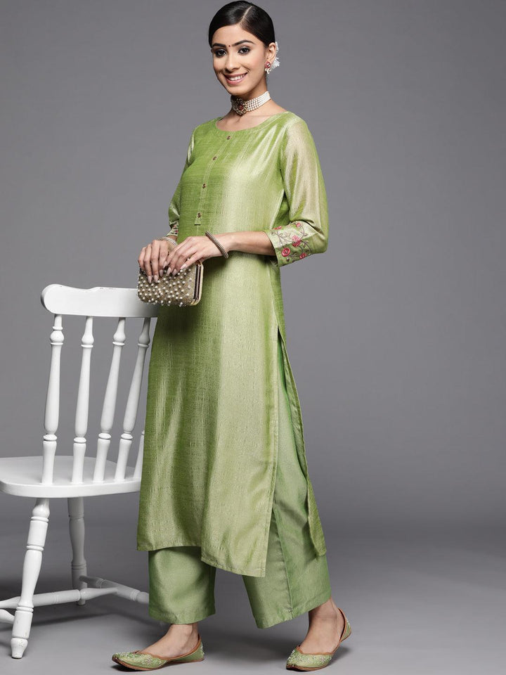 Green Solid Silk Kurta - ShopLibas