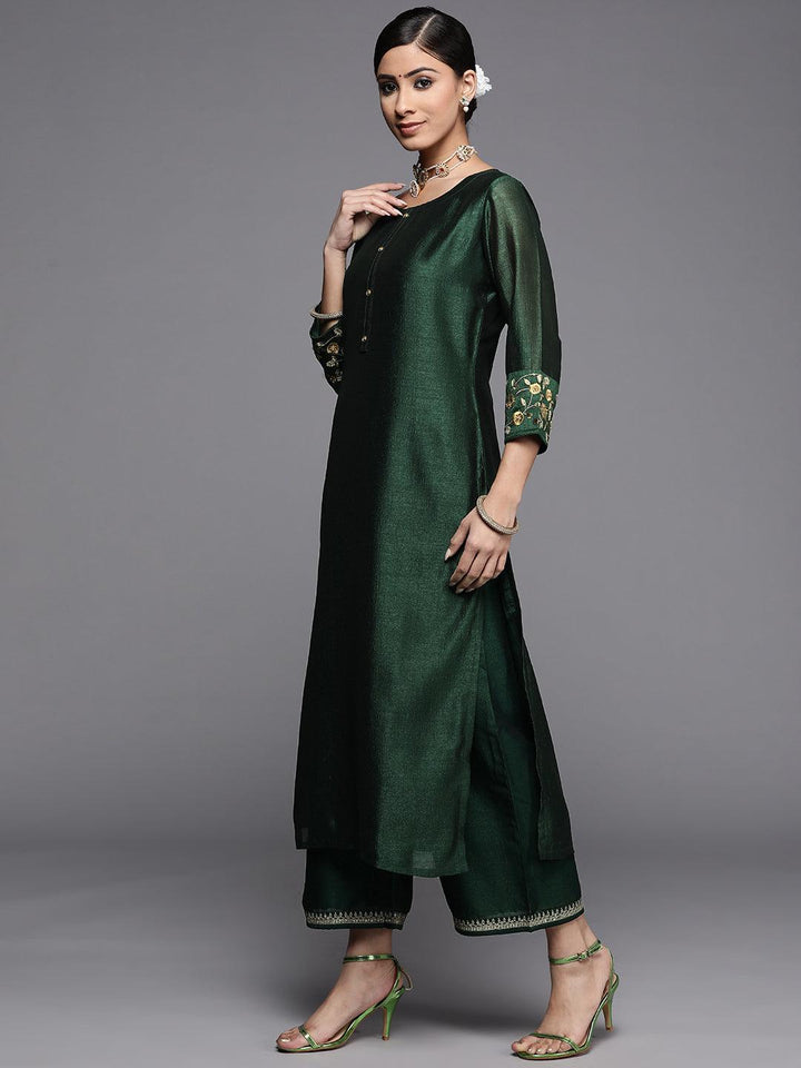 Green Solid Silk Kurta - ShopLibas