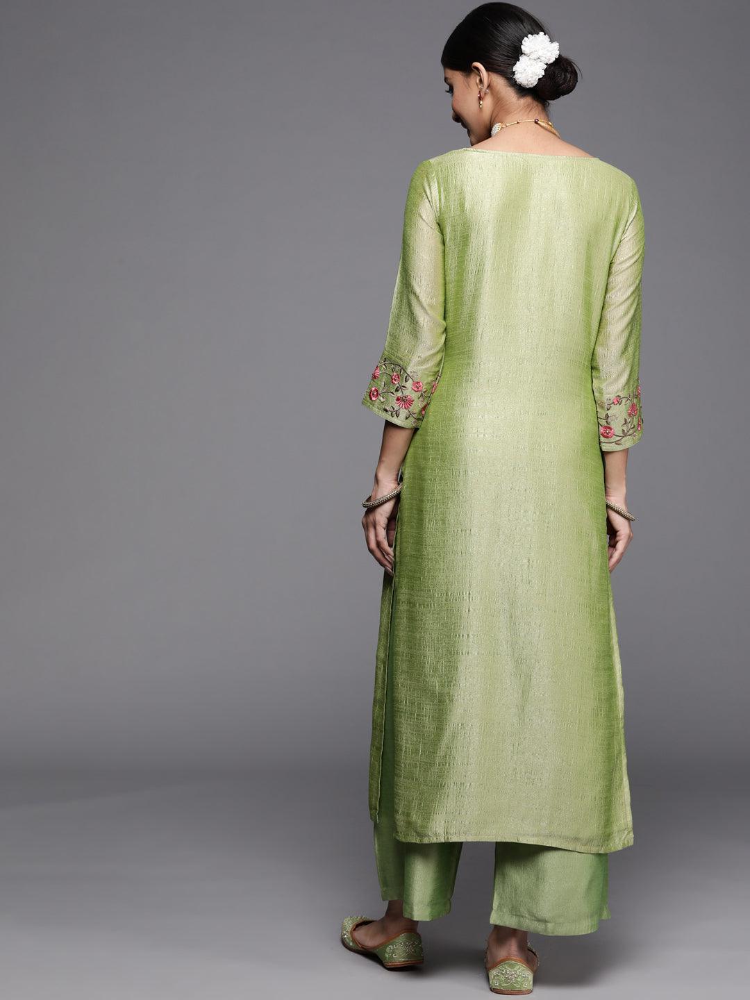 Green Solid Silk Kurta - ShopLibas