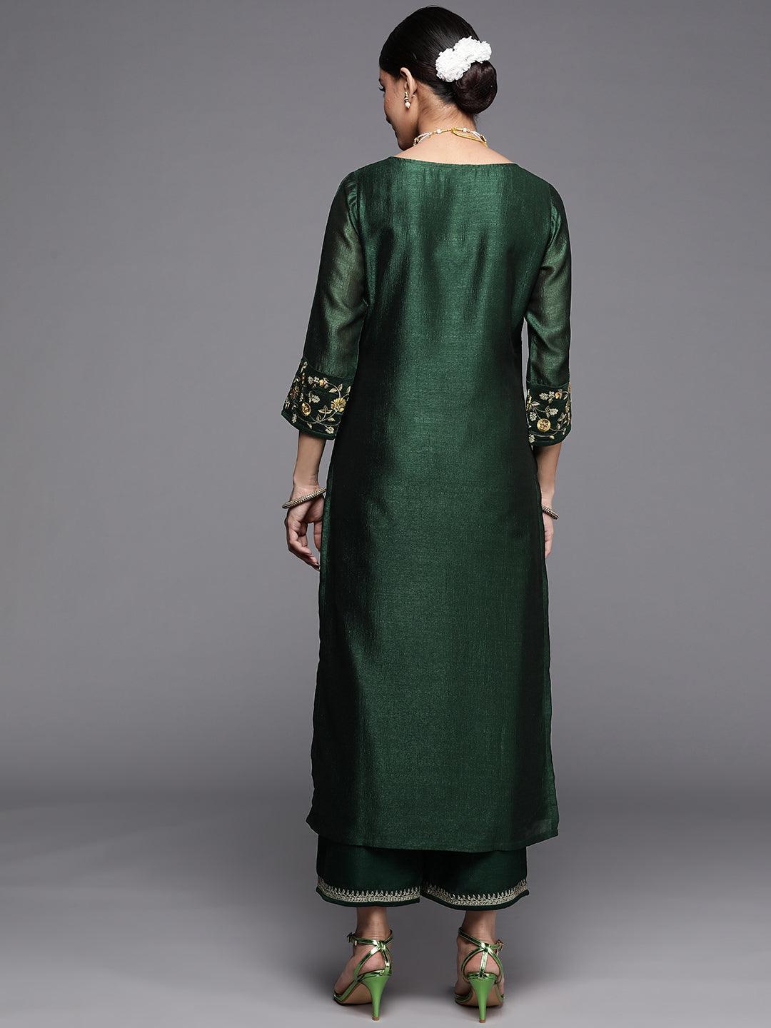 Green Solid Silk Kurta - ShopLibas