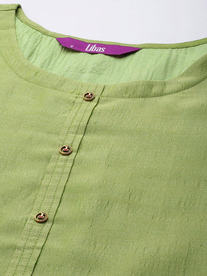 Green Solid Silk Kurta - ShopLibas