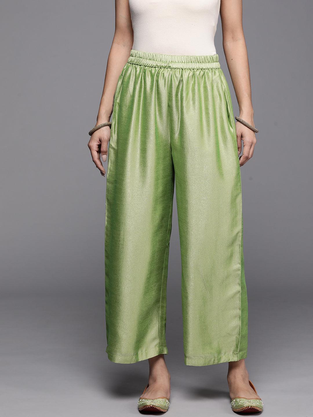 Green Solid Silk Palazzos - ShopLibas