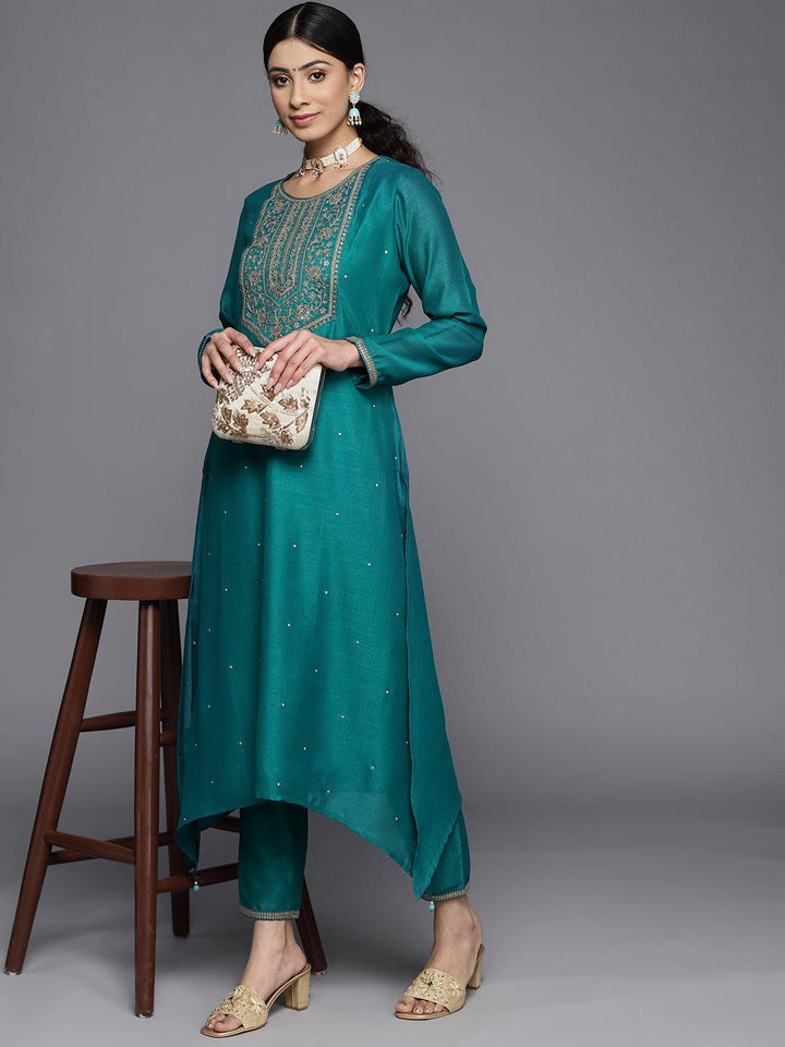 Green Solid Silk Trousers - ShopLibas