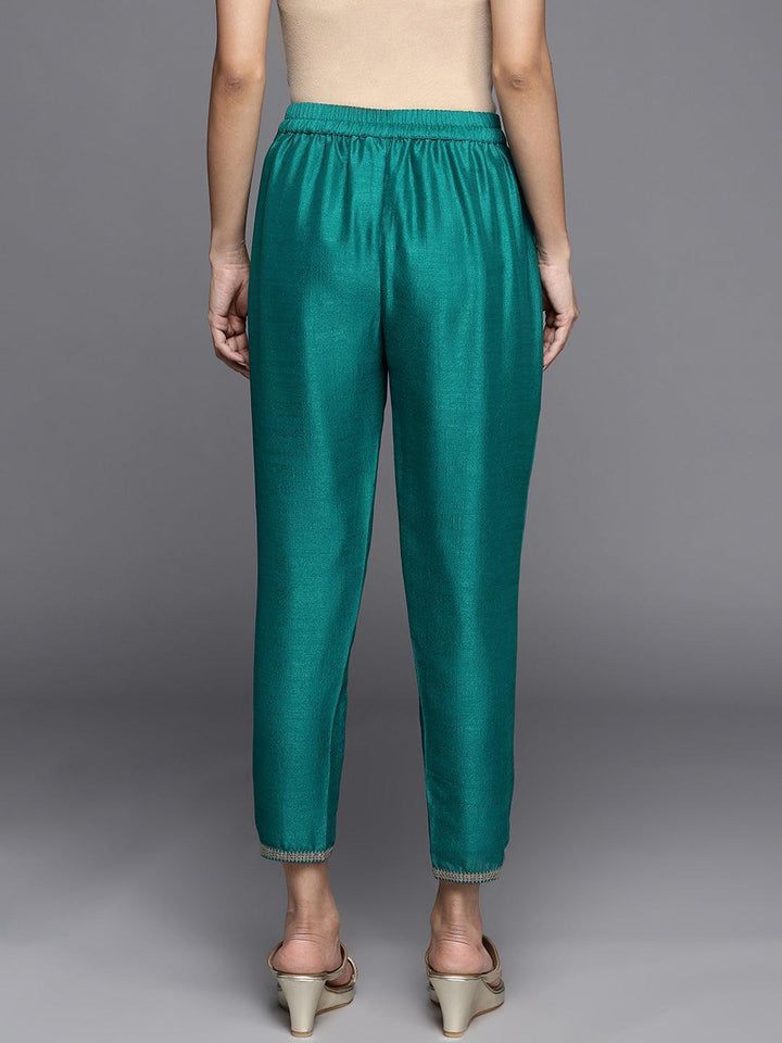 Green Solid Silk Trousers - ShopLibas