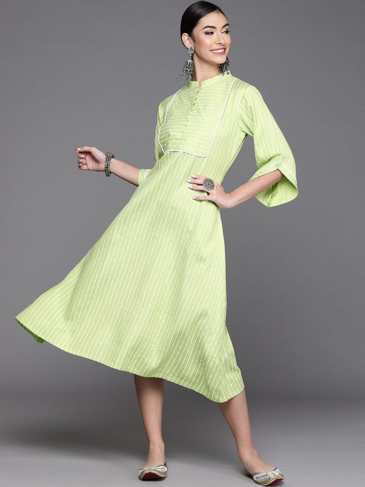 Green Striped Cotton Dress - ShopLibas