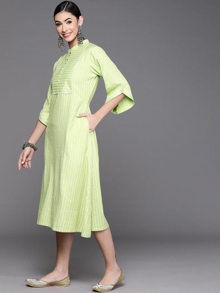 Green Striped Cotton Dress - ShopLibas