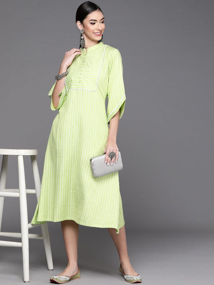 Green Striped Cotton Dress - ShopLibas