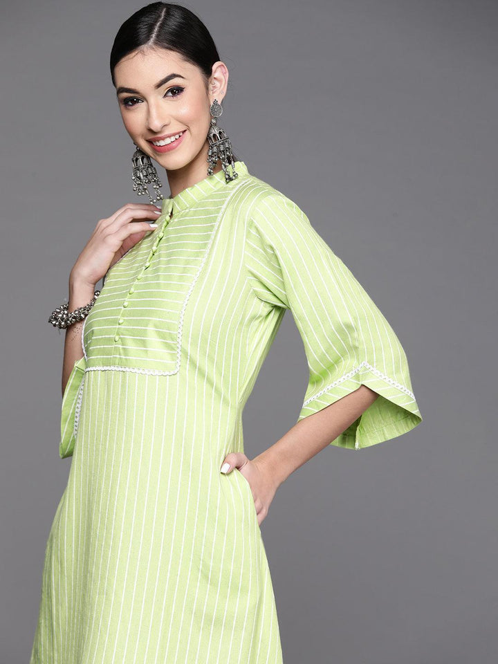 Green Striped Cotton Dress - ShopLibas