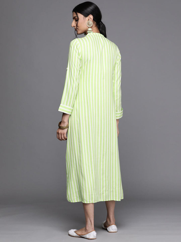 Green Striped Rayon Dress - ShopLibas