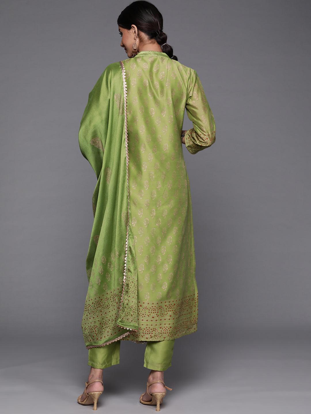 Green Woven Design Chanderi Silk Suit Set