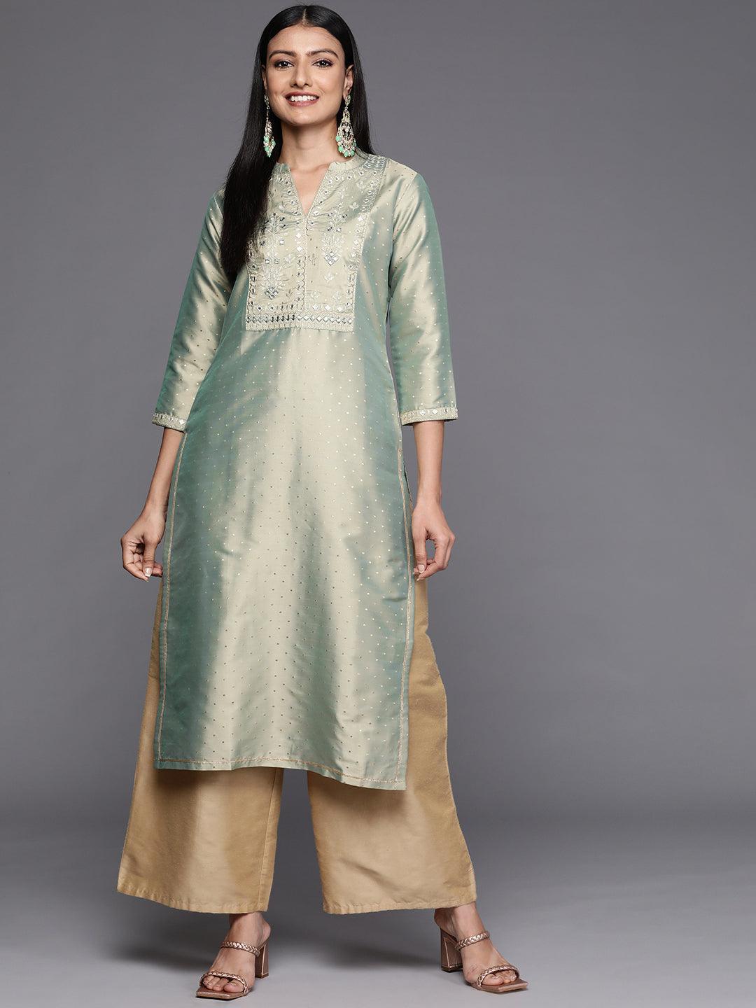 Green Yoke Design Art Silk Straight Kurta