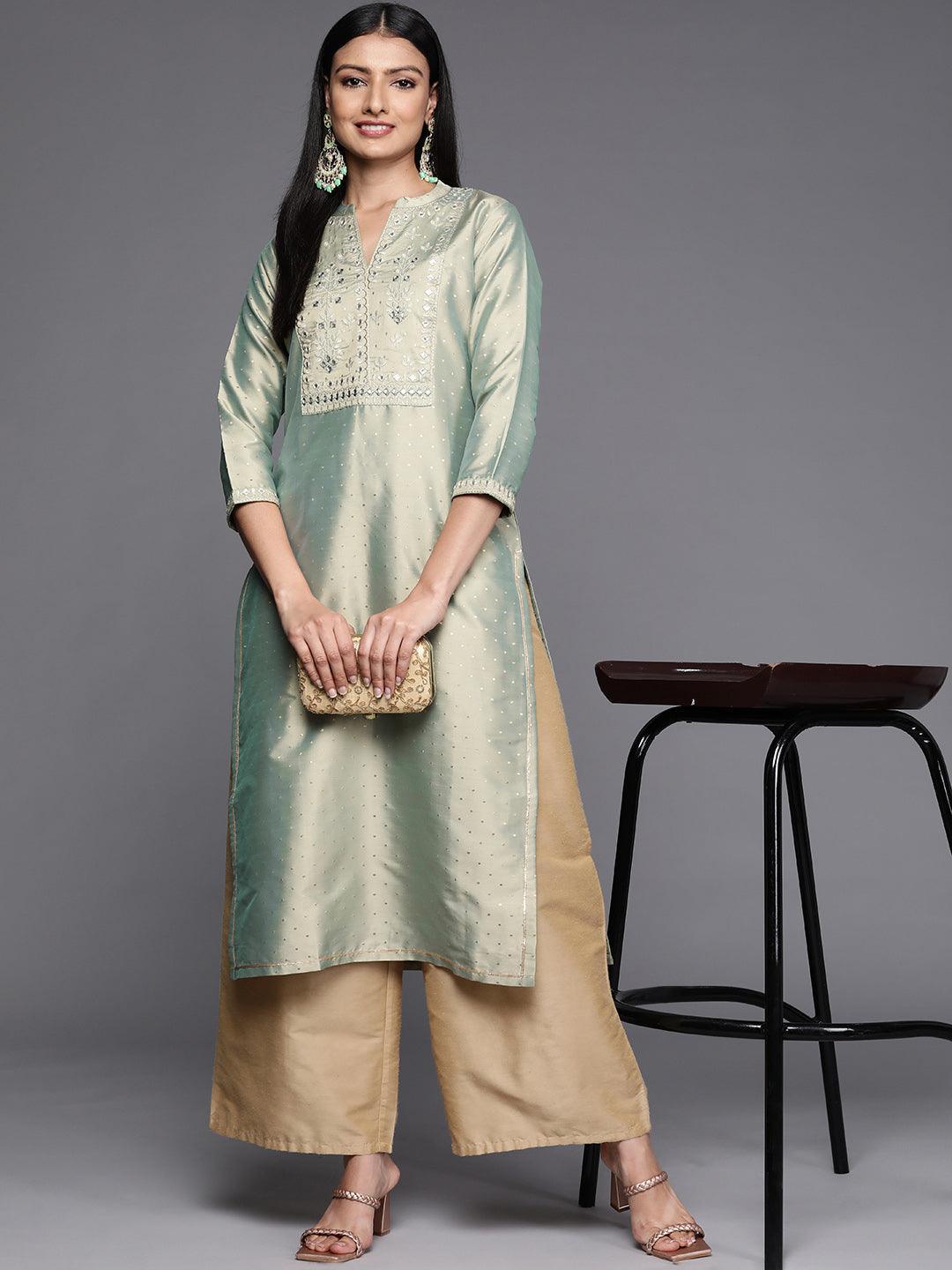 Green Yoke Design Art Silk Straight Kurta