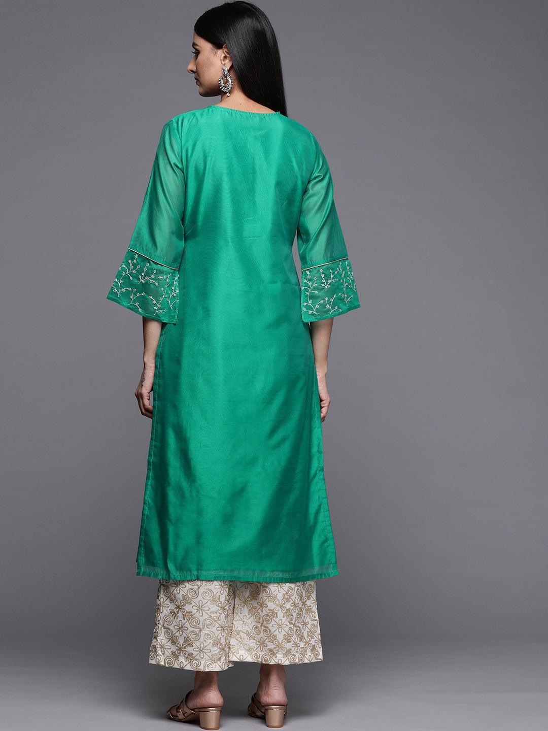 Green Yoke Design Chanderi Silk Straight Kurta