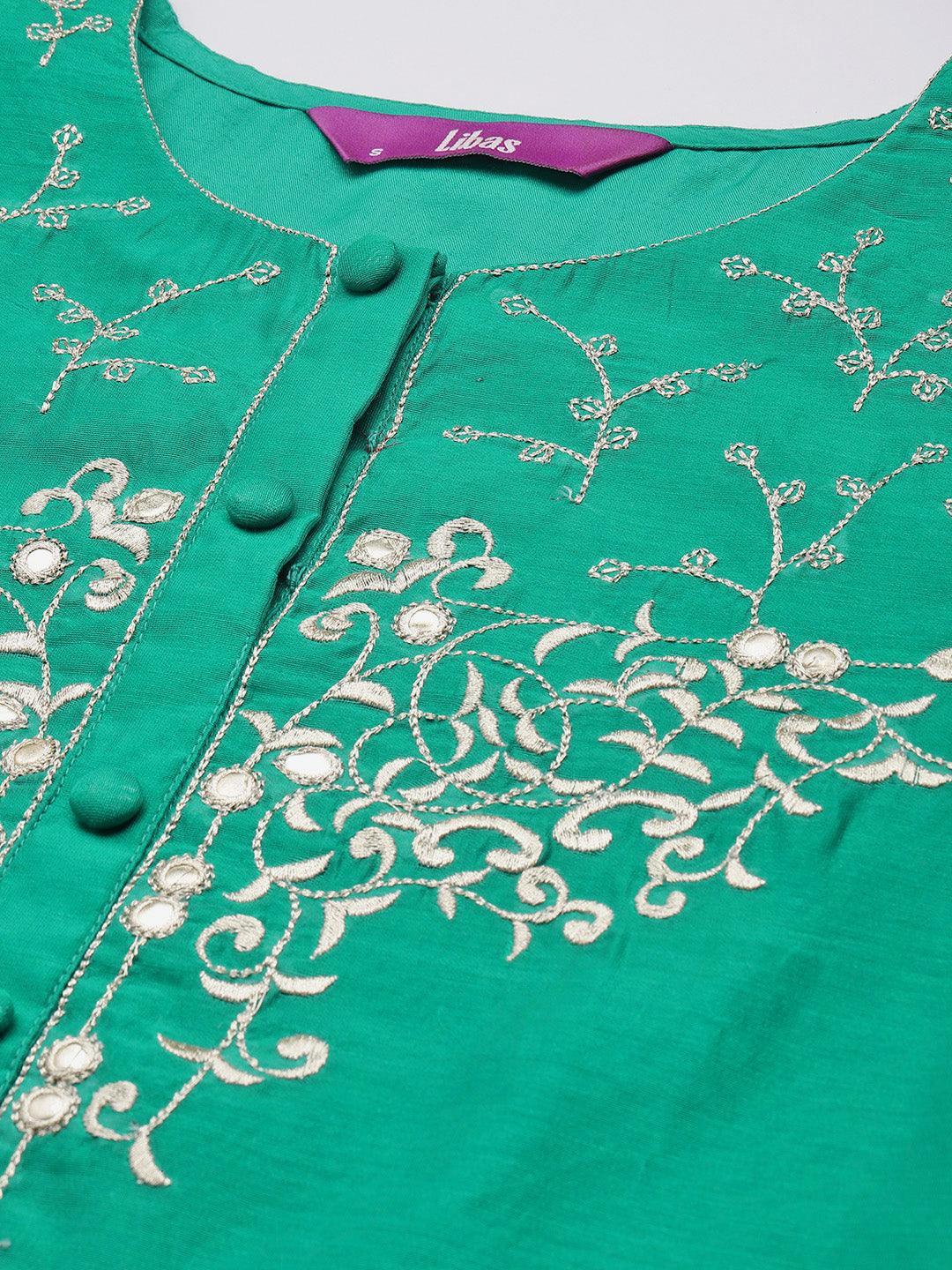 Green Yoke Design Chanderi Silk Straight Kurta