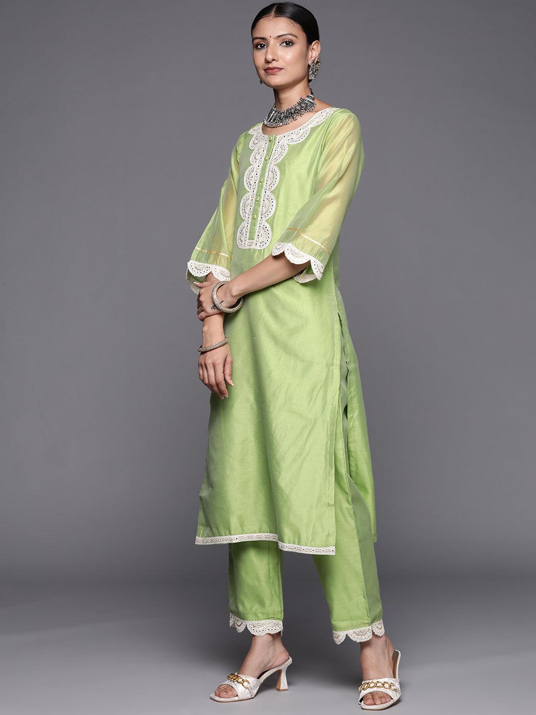 Green Yoke Design Chanderi Silk Straight Suit Set