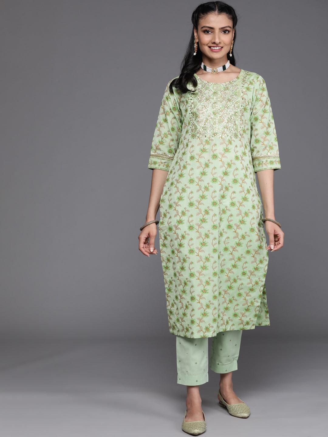 Green Yoke Design Cotton Silk Kurta