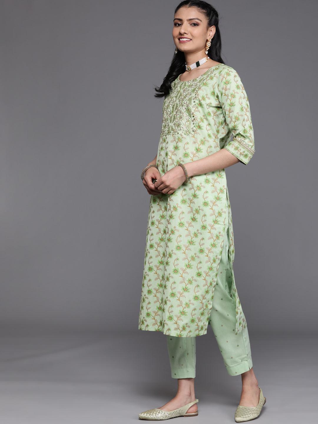 Green Yoke Design Cotton Silk Kurta