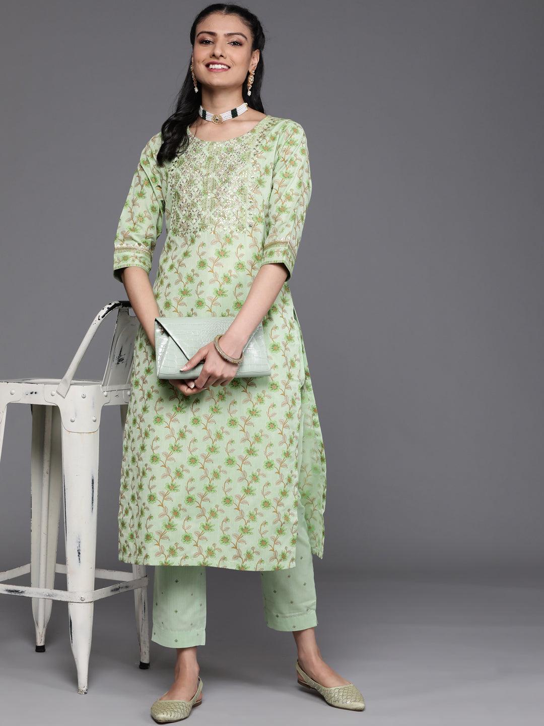 Green Yoke Design Cotton Silk Kurta