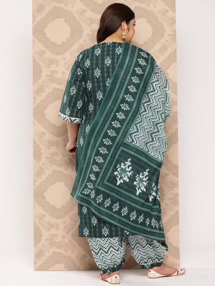 Green Yoke Design Cotton Straight Kurta With Salwar and Dupatta - Libas