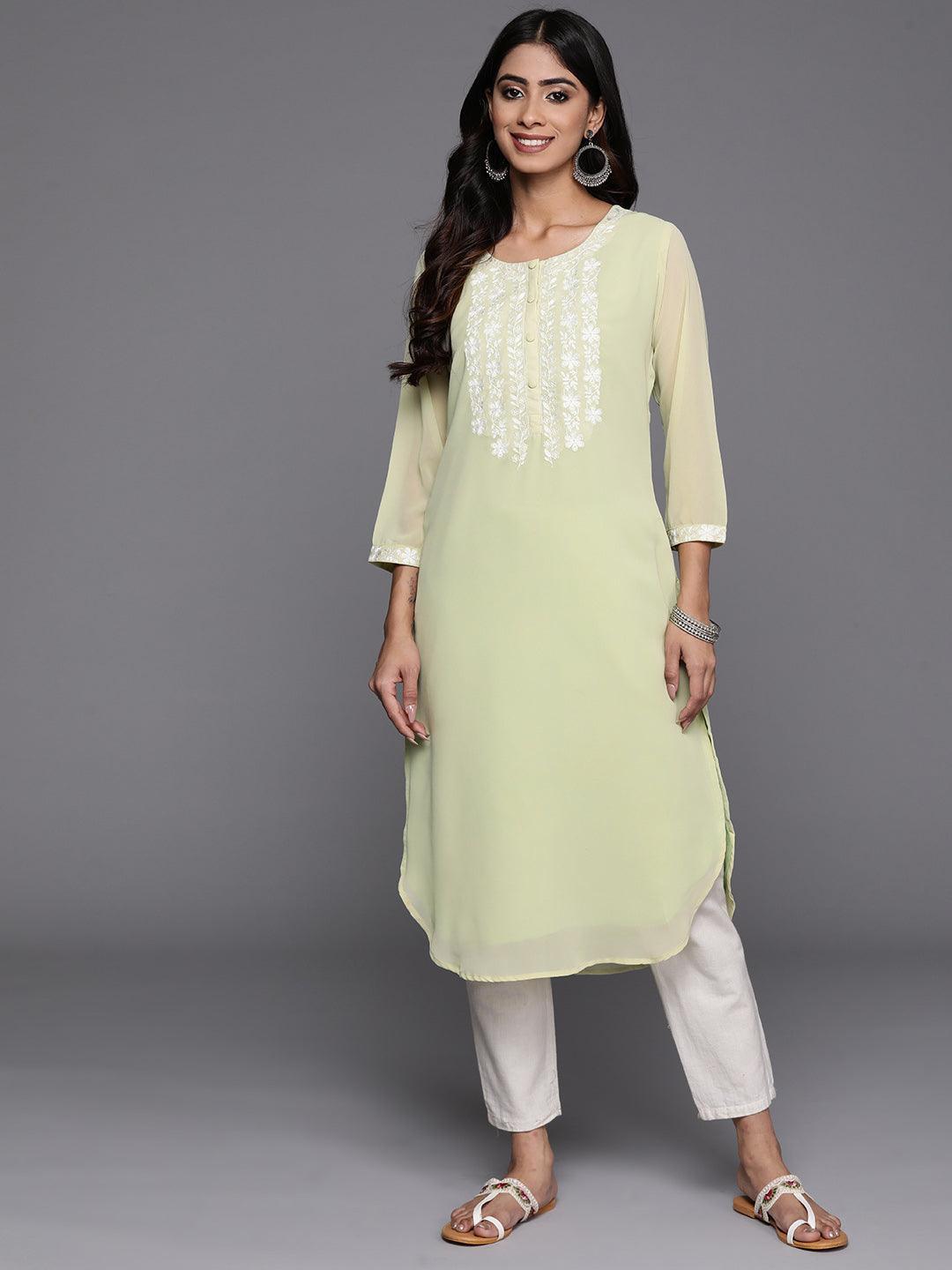 Green Yoke Design Georgette Pathani Kurta