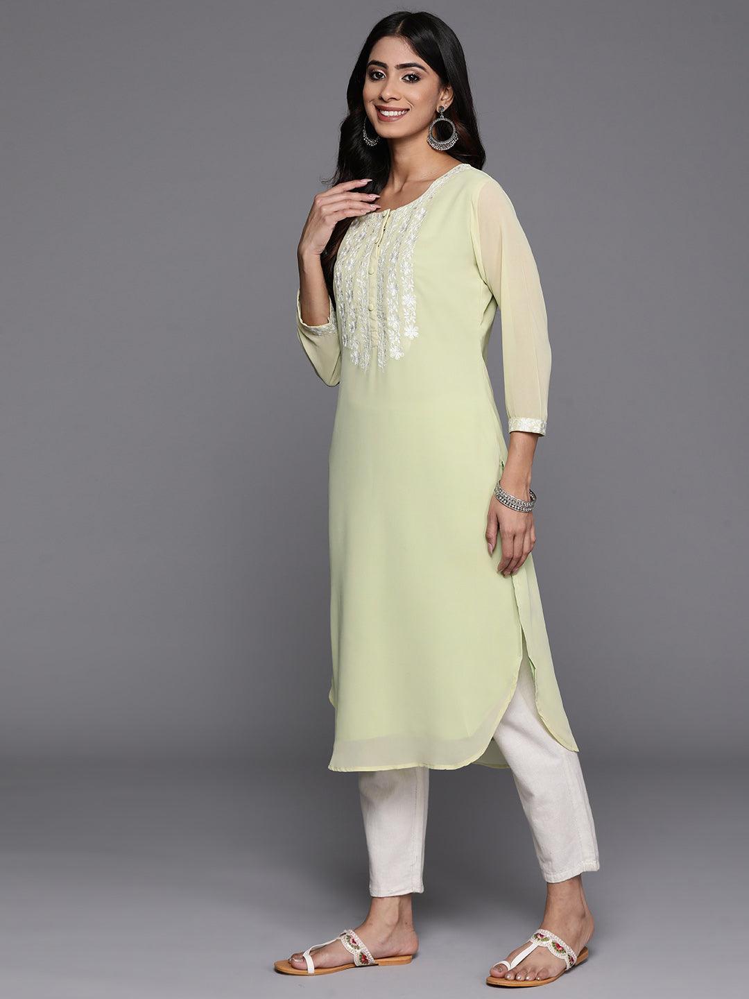 Green Yoke Design Georgette Pathani Kurta