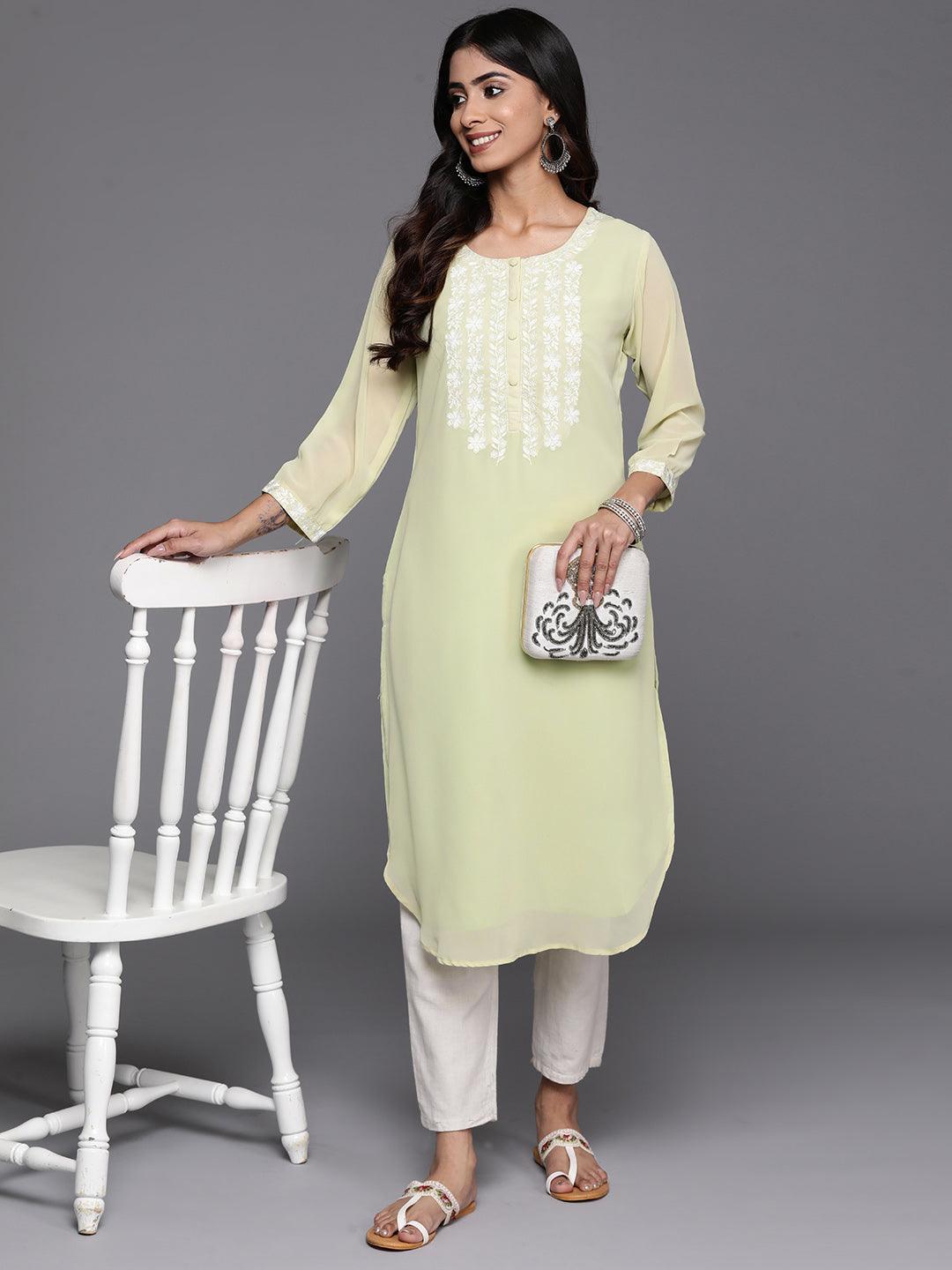 Green Yoke Design Georgette Pathani Kurta