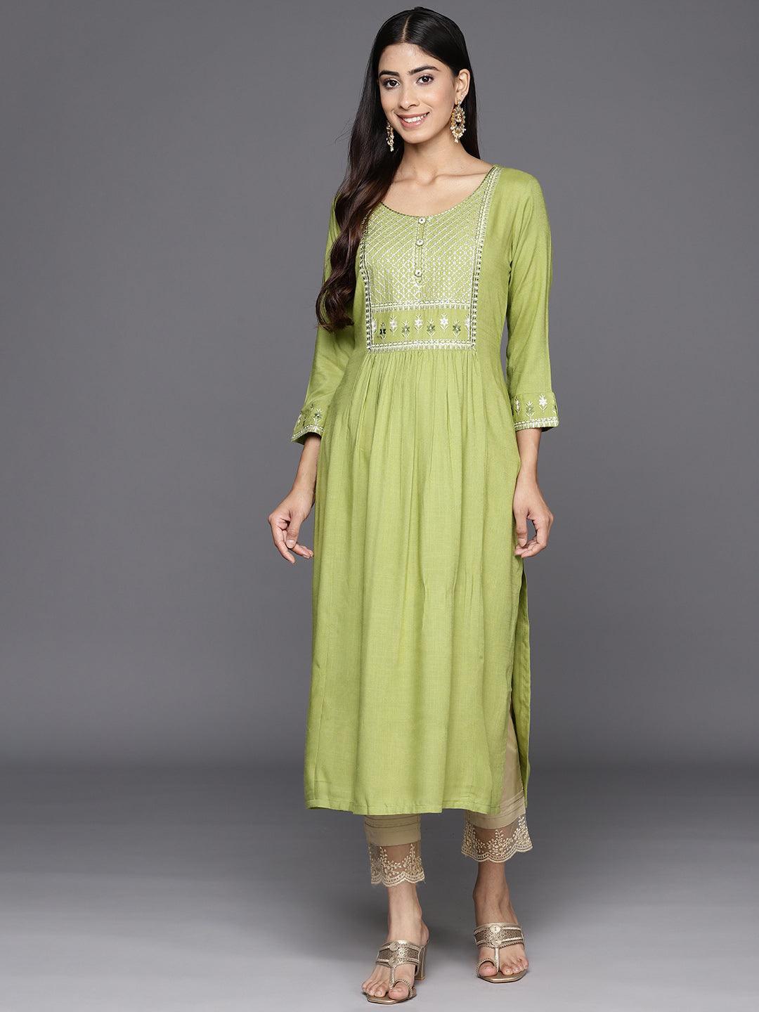 Green Yoke Design Rayon A-Line Kurta