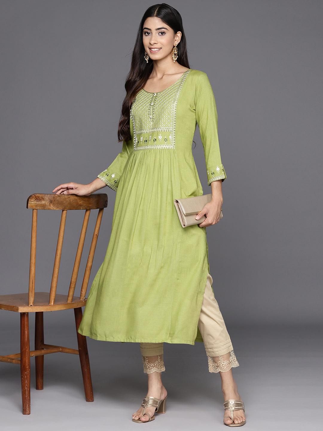 Green Yoke Design Rayon A-Line Kurta