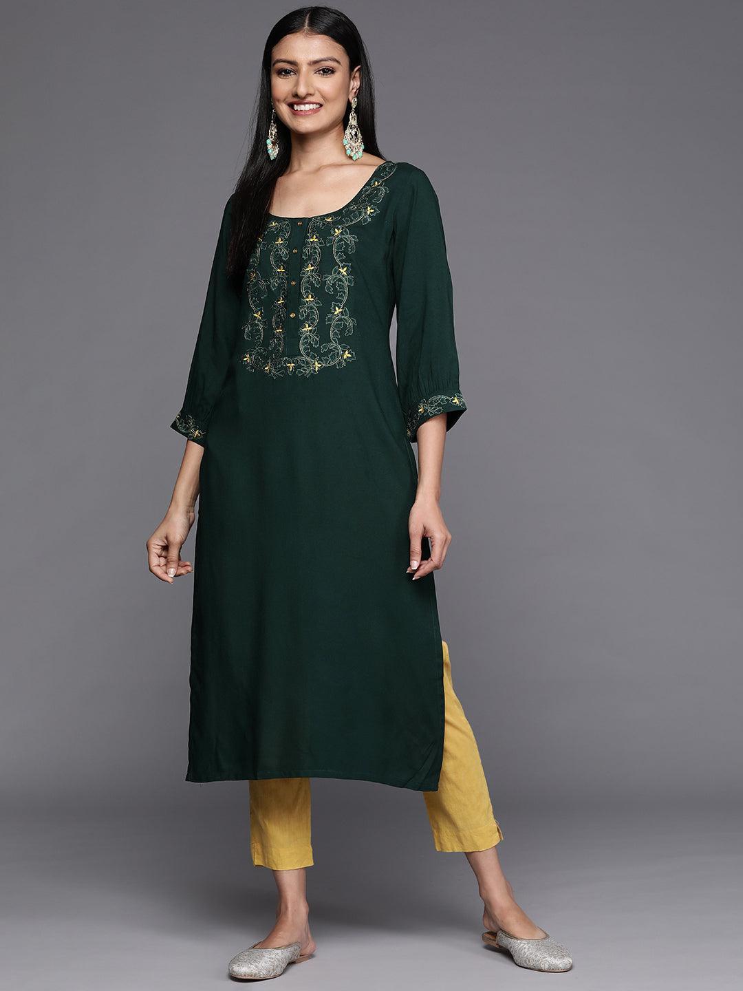 Green Yoke Design Rayon Straight Kurta