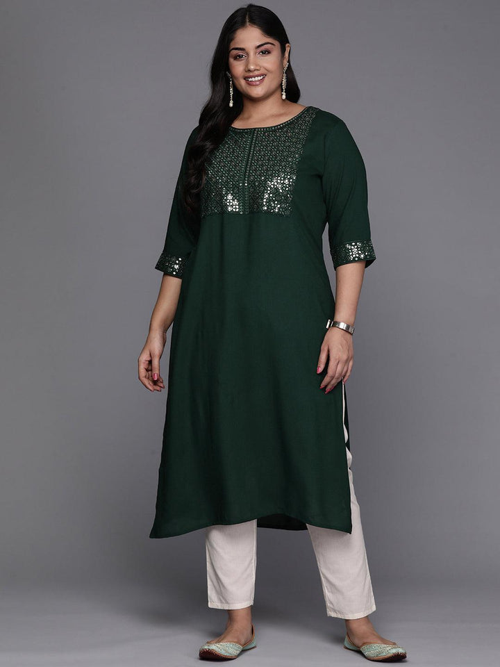 Green Yoke Design Rayon Straight Kurta - Libas