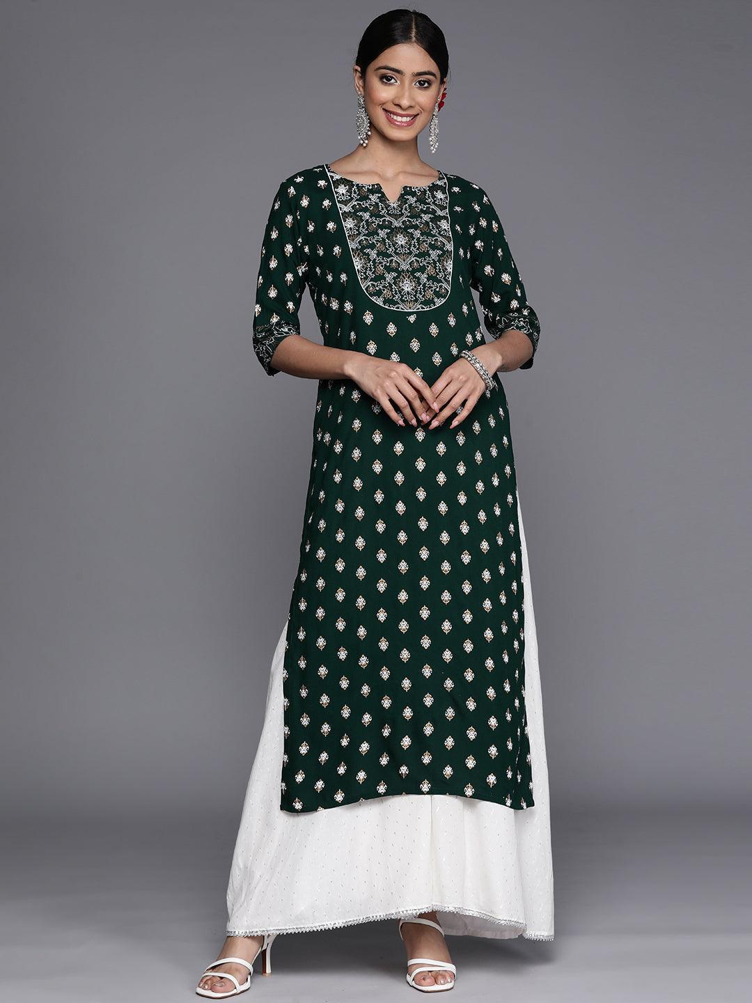 Green Yoke Design Rayon Straight Kurta - ShopLibas