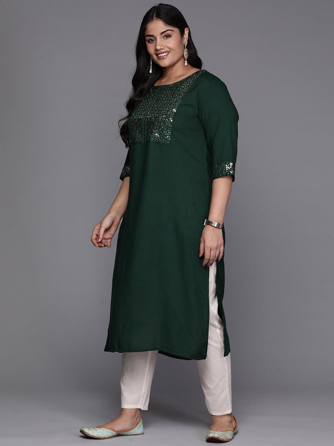 Green Yoke Design Rayon Straight Kurta - Libas