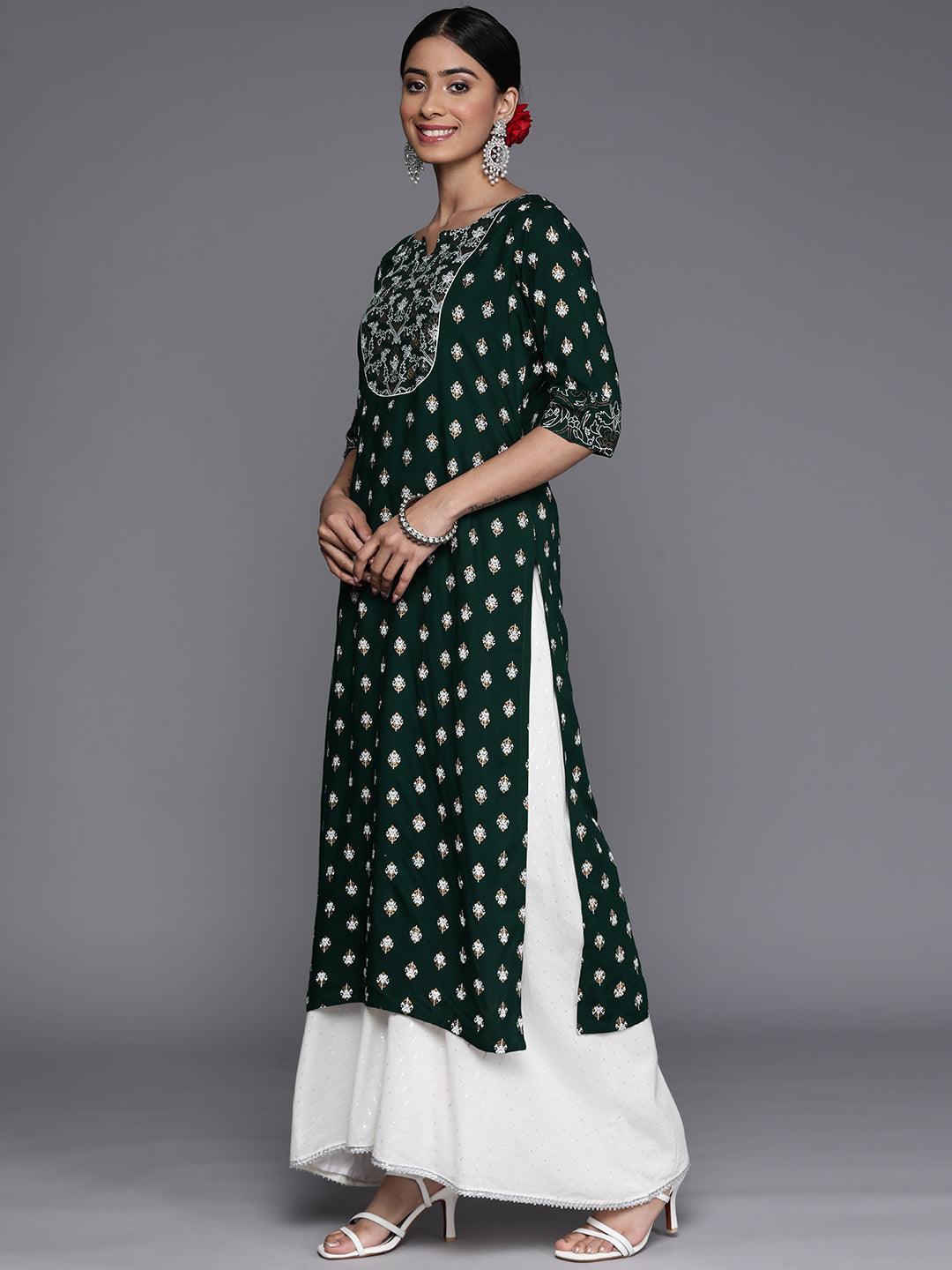 Green Yoke Design Rayon Straight Kurta - ShopLibas