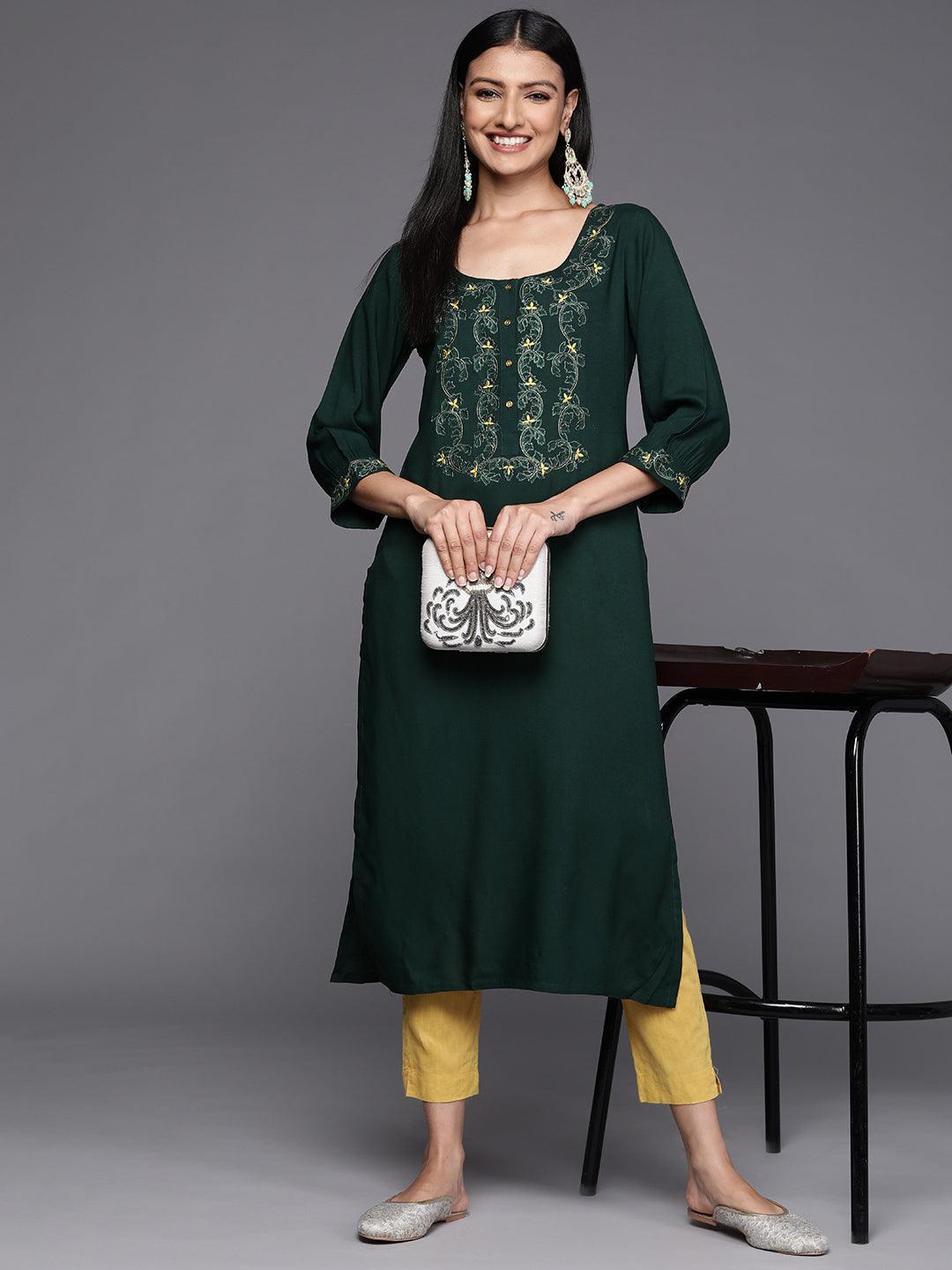 Green Yoke Design Rayon Straight Kurta