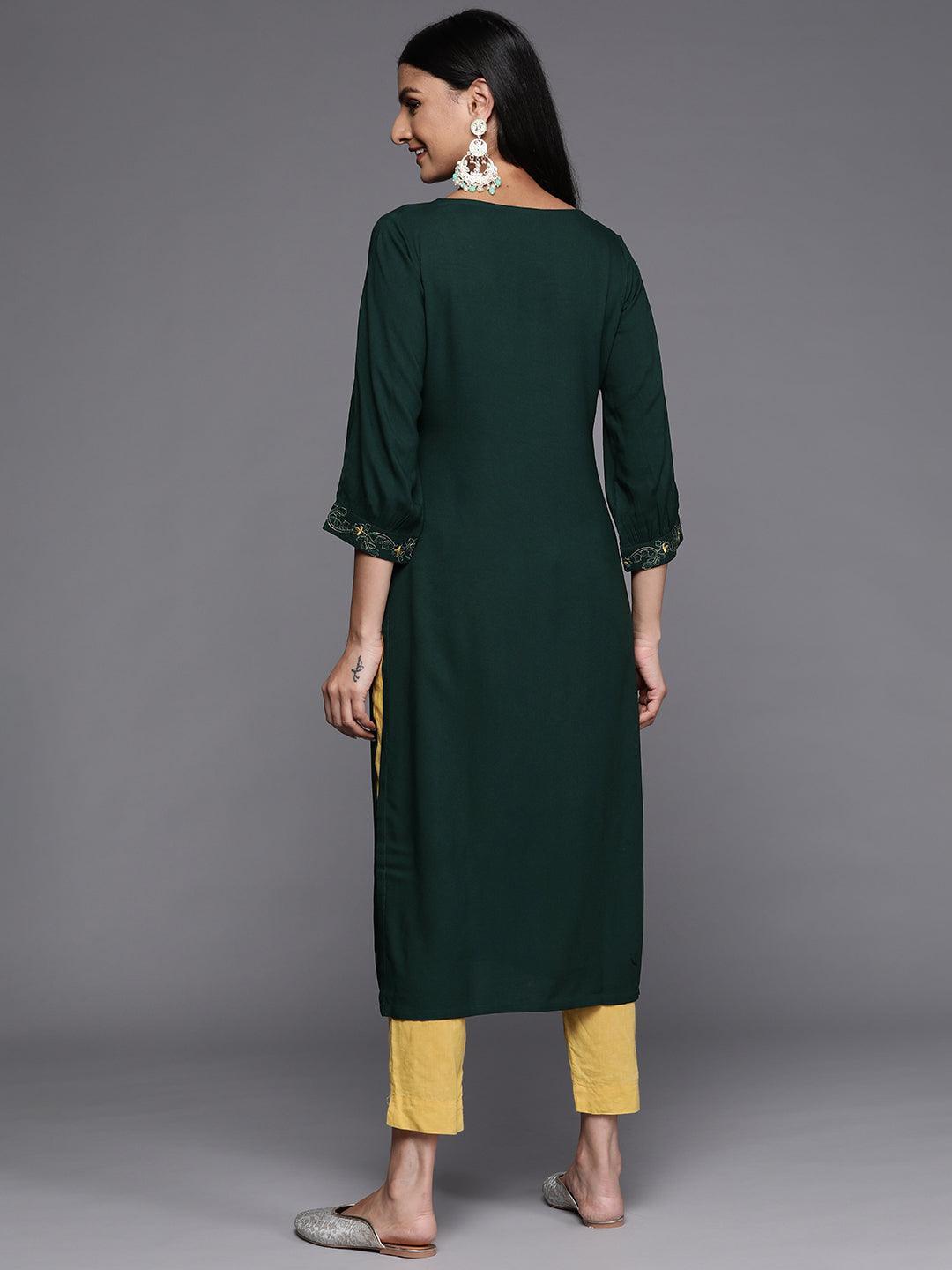 Green Yoke Design Rayon Straight Kurta