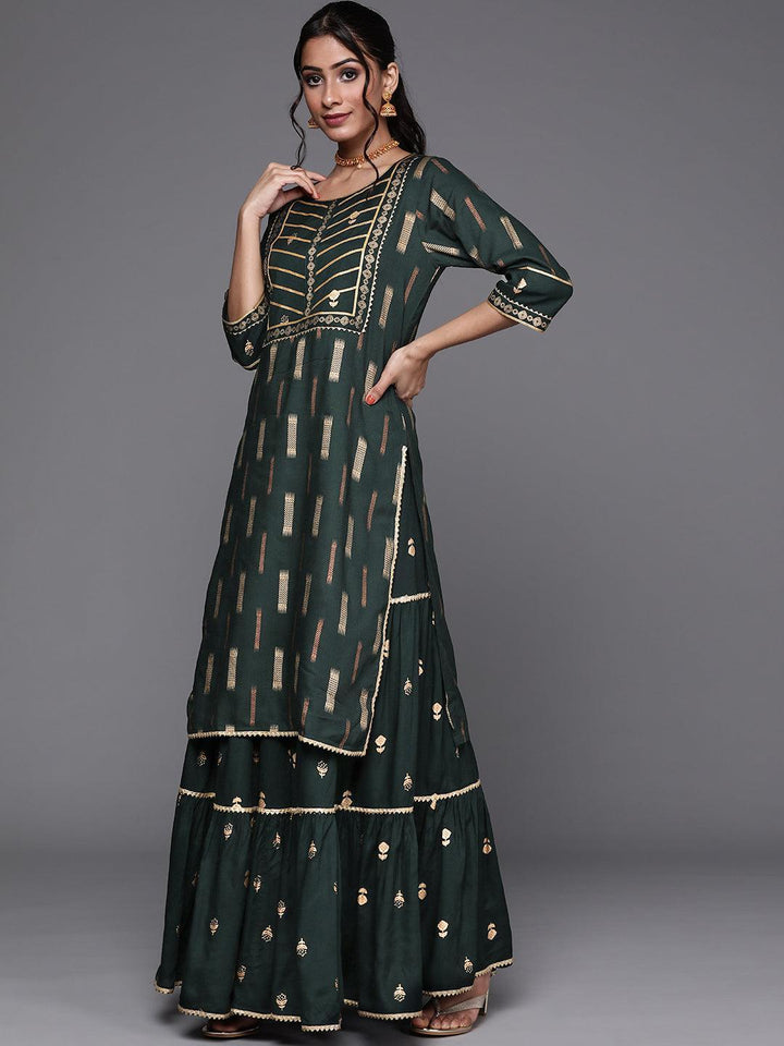 Green Yoke Design Rayon Suit Set - ShopLibas