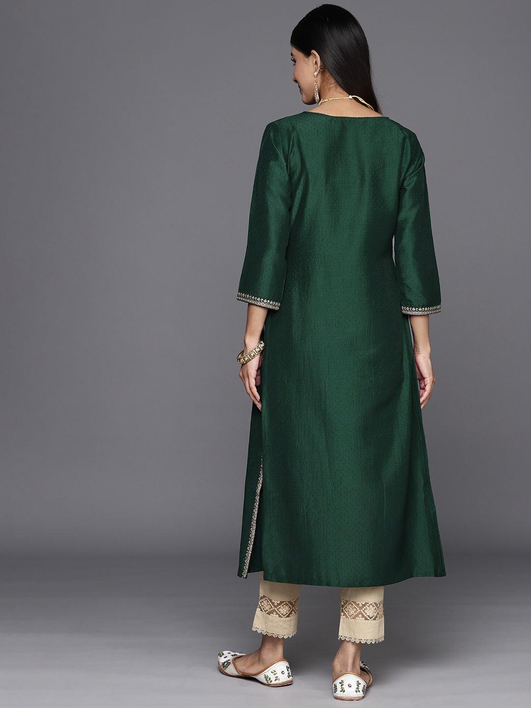 Green Yoke Design Silk A-Line Kurta