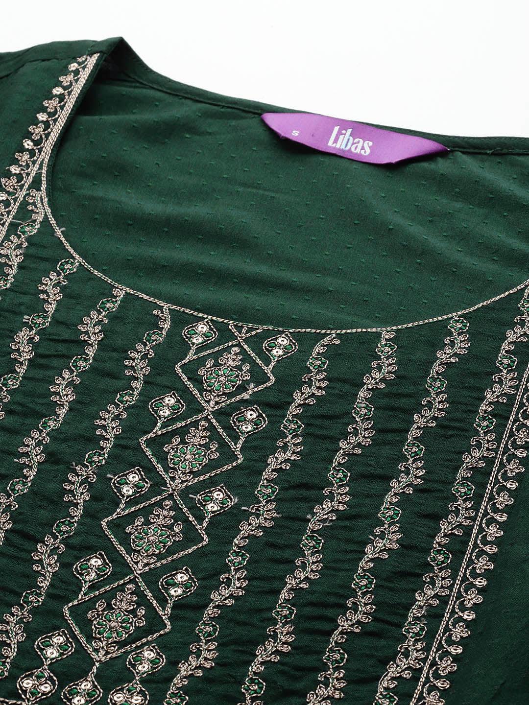 Green Yoke Design Silk A-Line Kurta