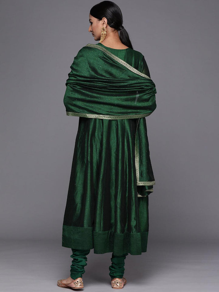 Green Yoke Design Silk Blend Anarkali Suit Set - ShopLibas