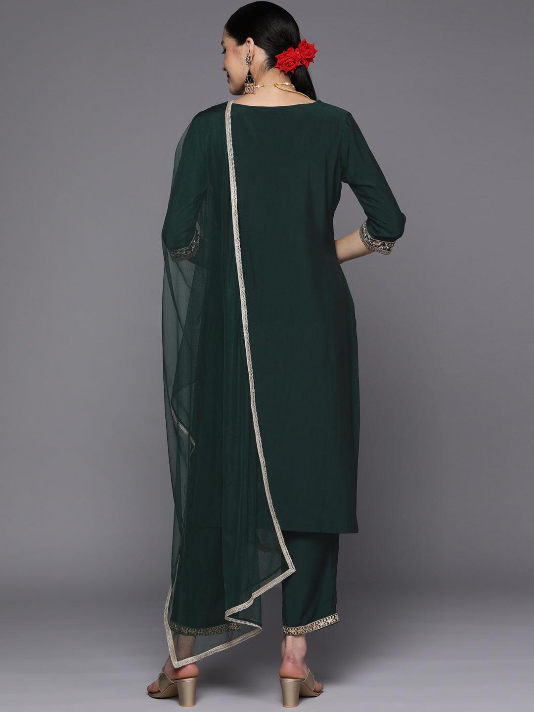 Green Yoke Design Silk Blend Straight Kurta With Dupatta