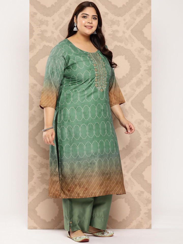 Green Yoke Design Silk Blend Straight Kurta With Trousers and Dupatta - Libas