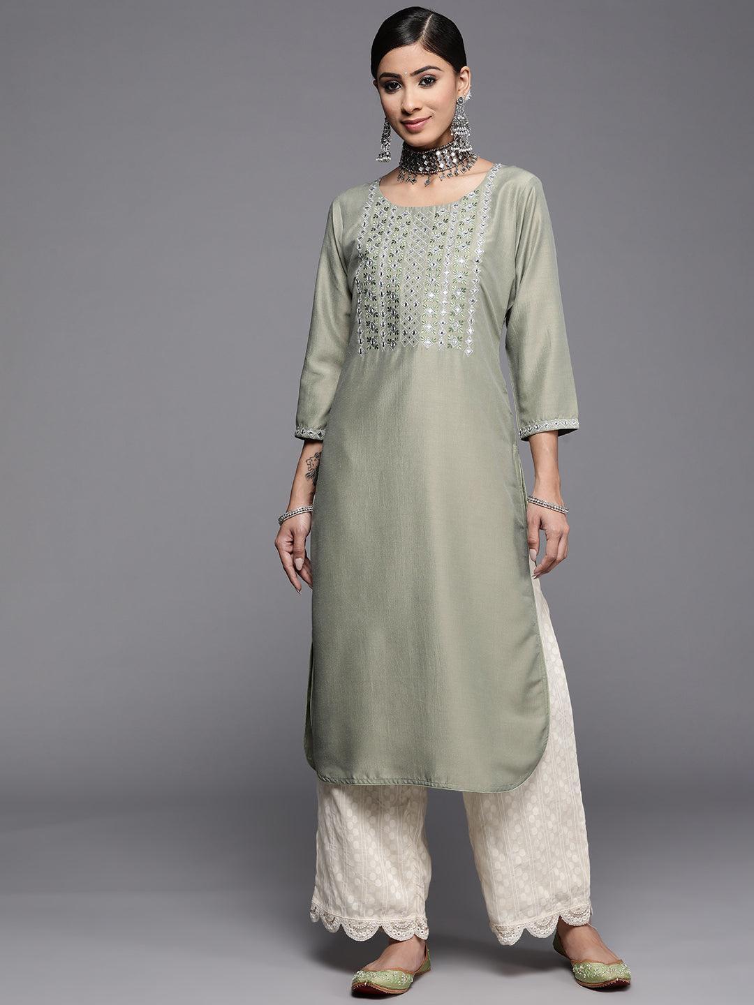 Green Yoke Design Silk Kurta