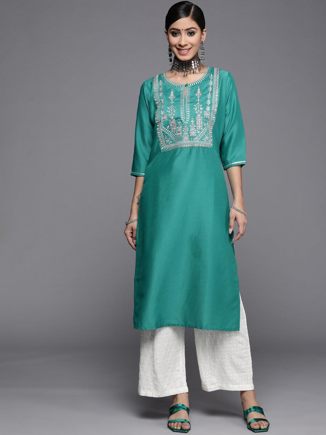 Green Yoke Design Silk Kurta