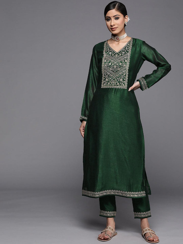 Green Yoke Design Silk Kurta - ShopLibas