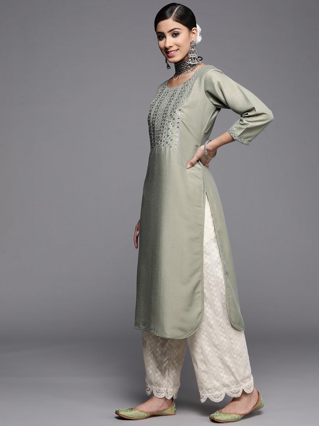 Green Yoke Design Silk Kurta