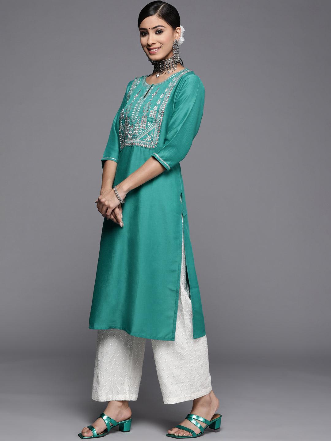 Green Yoke Design Silk Kurta